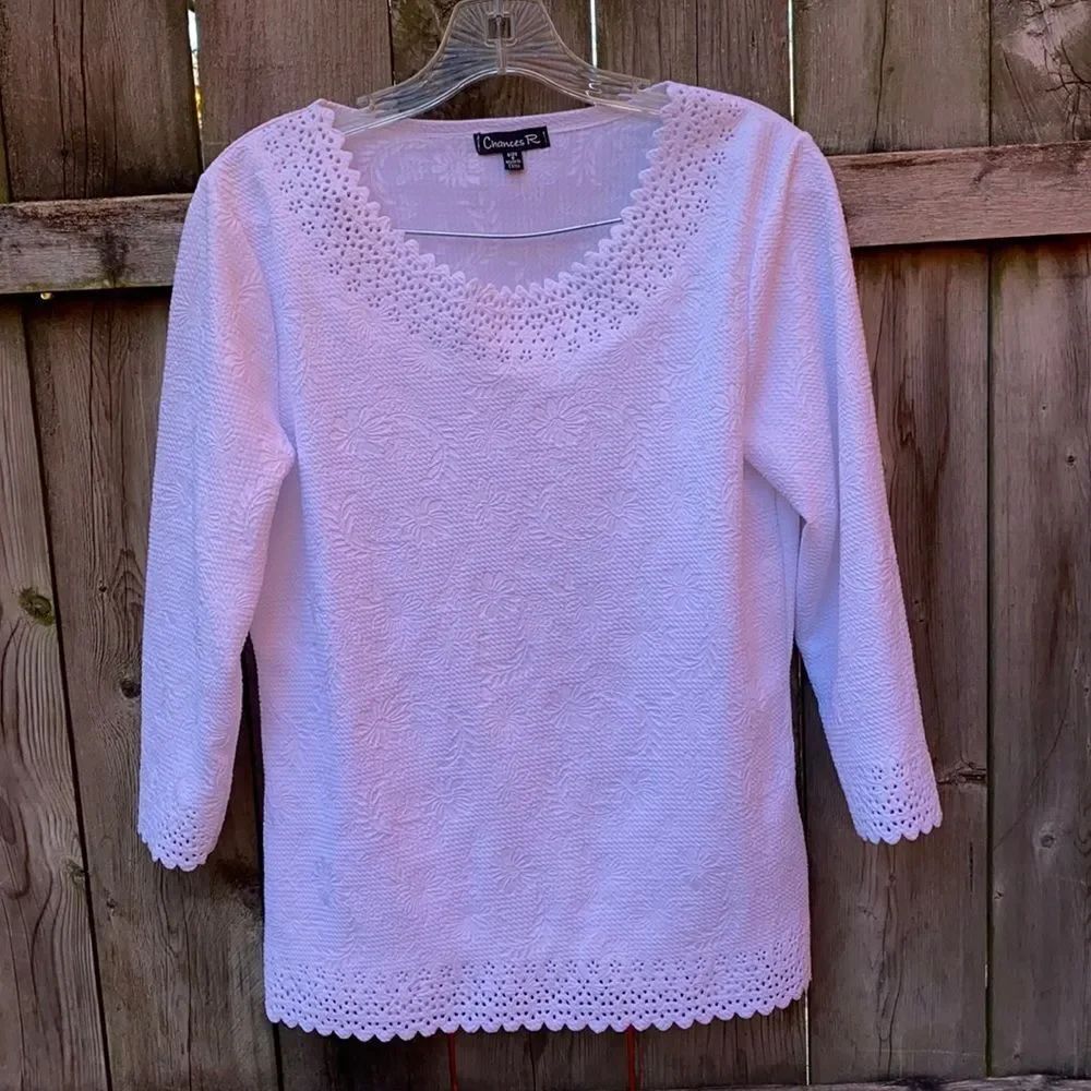 White floral embroidered white top sz. S